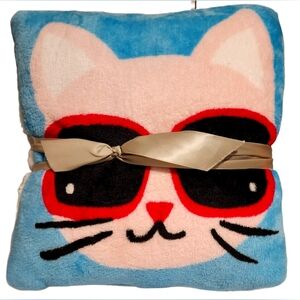 Kid's Cat Pillow and Cat Throw Set